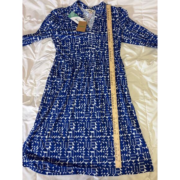 NWT Boden Naomi Relaxed Jersey Dress sapphire blue, white geometric pop print 6R - Picture 6 of 7